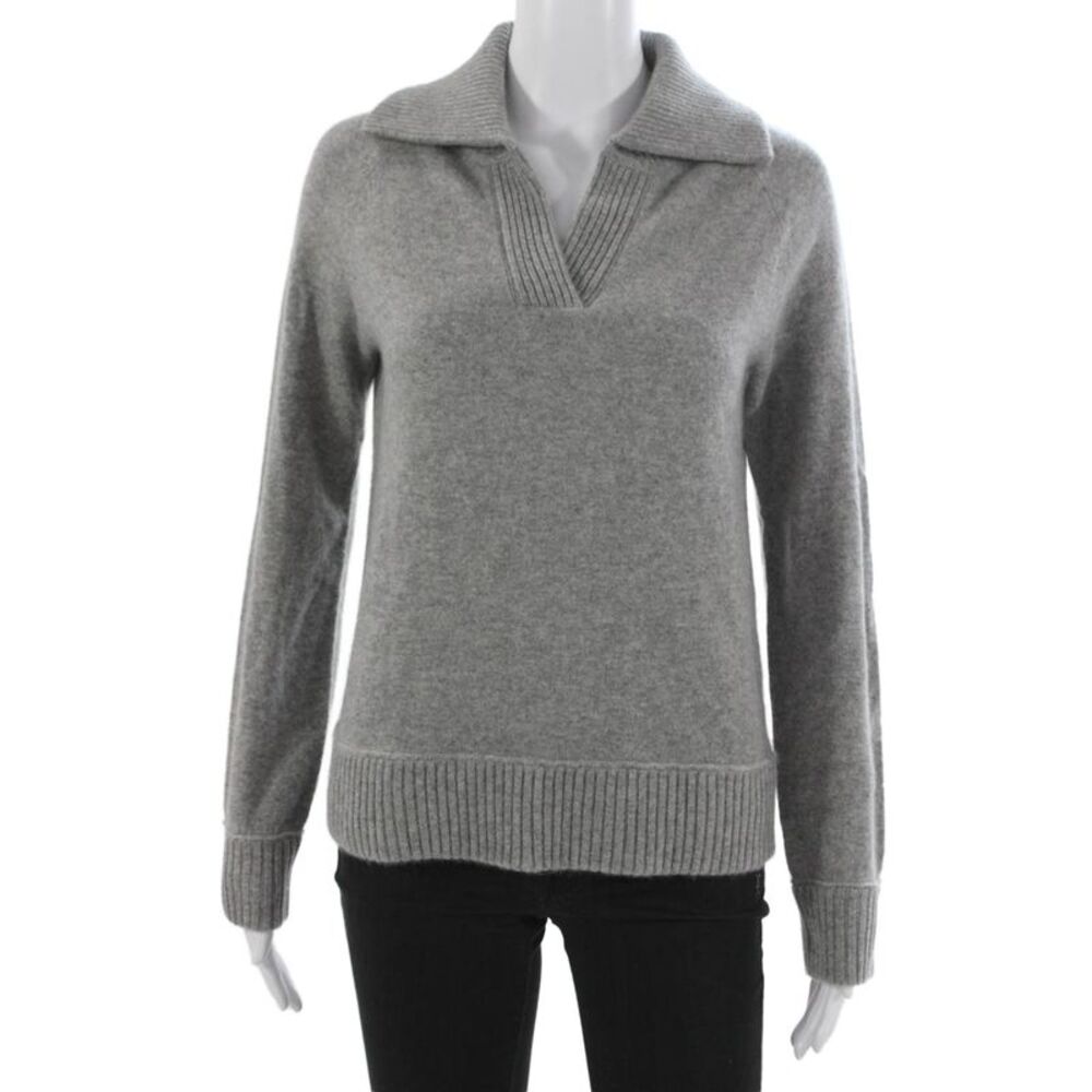 Madeleine Thompson Womens Cashmere Collared Pullover Gray Long Sleeve Size S